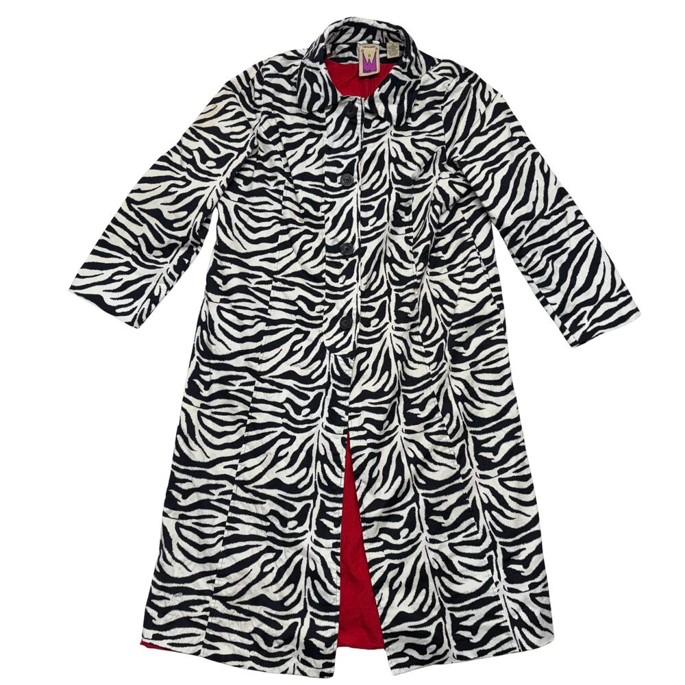 Antthony Long Coat Womens Plus 1X White/Black Animal Zebra Print Stretch Winter